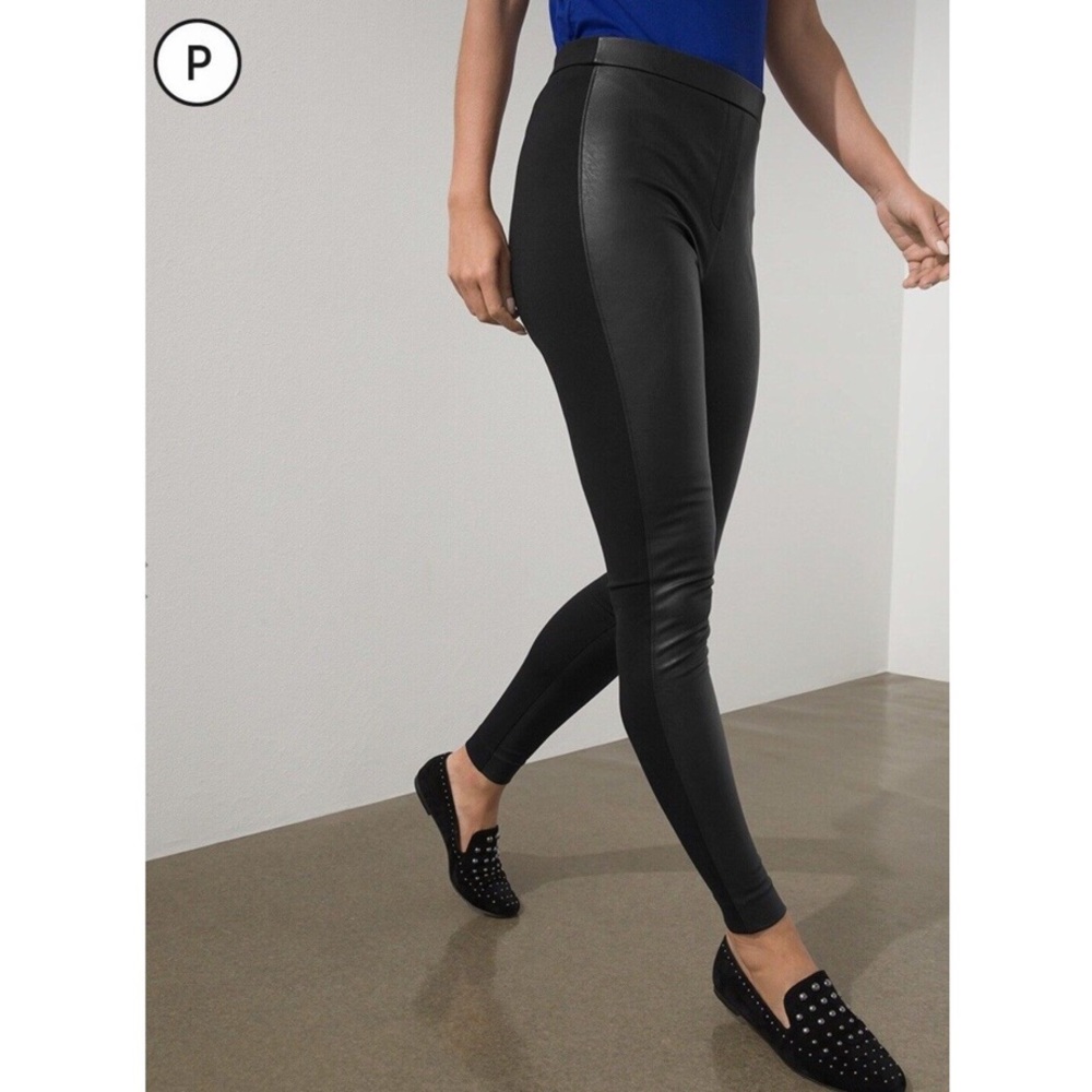 Chico’s Faux-Leather Front Ponte Leggings‎ Black Stretch High Waist NWOT 12P
